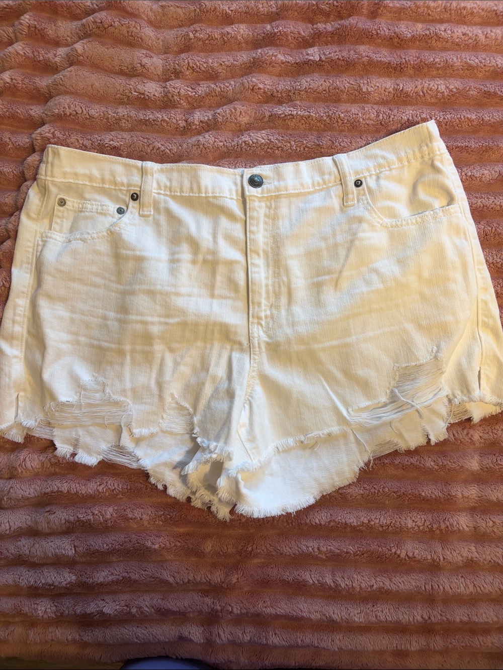 aerie White Distressed Denim Cutoff Shorts